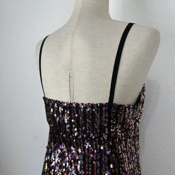 Zara Dress Women Size Medium Rainbow Sequin Mini Tank Party Glitter Disco - Picture 11 of 16